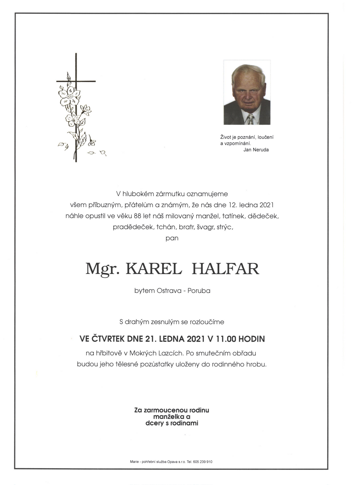 Oznámení K.Halfar